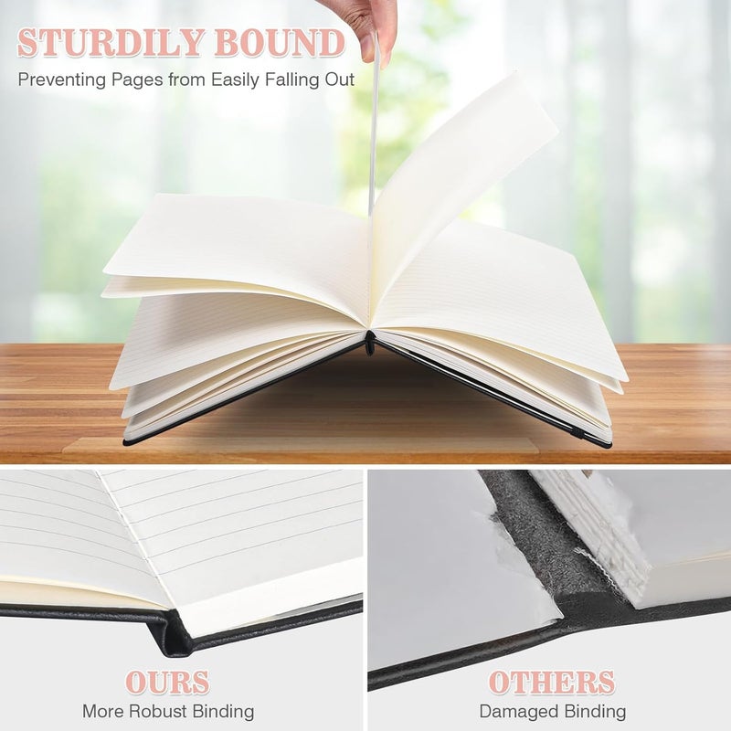 OMEYA Lined Journal Notebook, 3 Pack A5 College Ruled Notebooks for Work, Hardcover Notebook Each with 2 Pockets & Pen, Leather Journal for Women, Men, 160 Pages, 100GSM Thick Paper (Sky Blue, Pink, Ivory) - Image 3